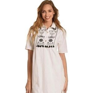 Polagram Women's White Embroidered Tassel Dress Size S